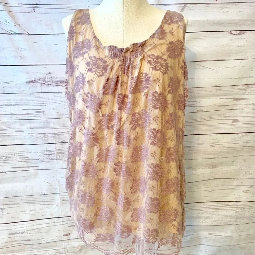 CAbi lavender Lace overlay Cami Top